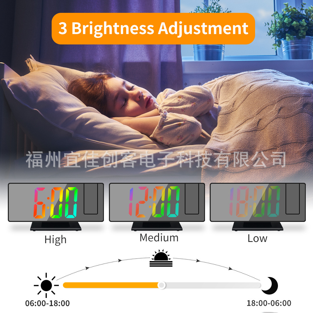 Picture of Projection Alarm Clock 2023 New Mirror Color Screen Display Snooze Clock Multifunctional Smart Electronic Clock Digital Desk Clock