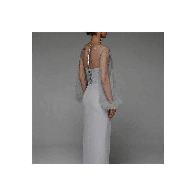 European and American slim-fit high waist tube top Pearl mesh dress long dress banquet stage host performance dress bridesmaid dress