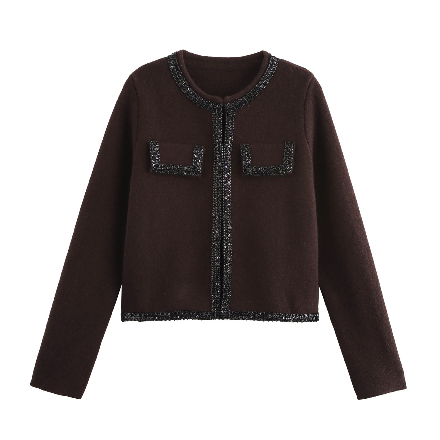 ZA cross-border women's clothing wholesale European and American style new round neck beaded high-grade temperament knitted cardigan 4192114