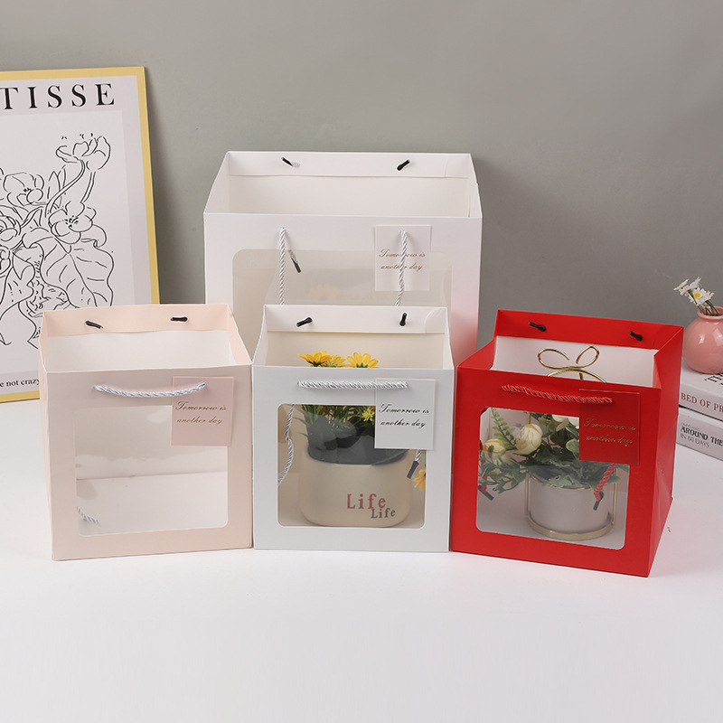Valentine's Day gift bag square high-end transparent packaging bag flower doll cake tote bag gift bag