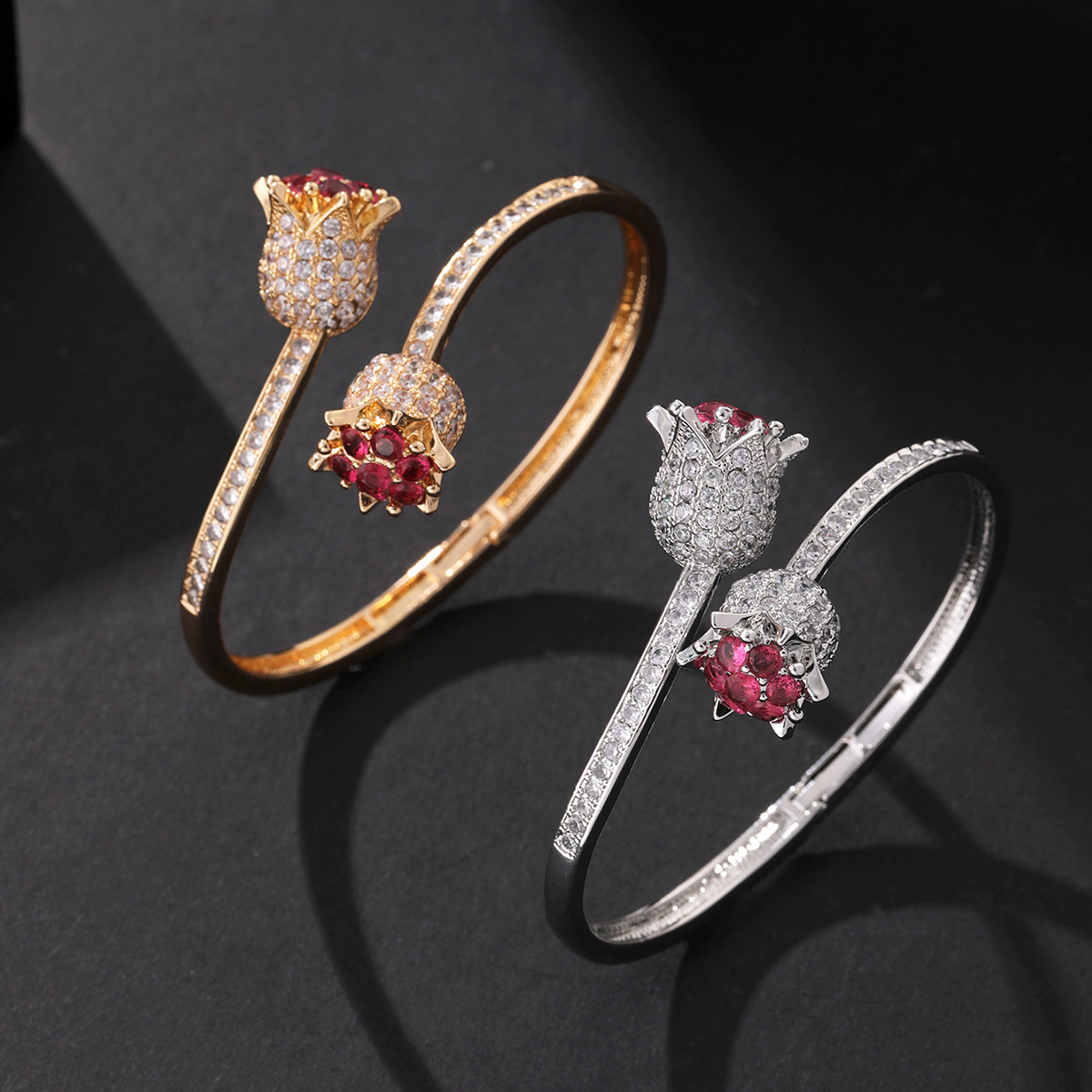 European and American Cross-Border Accessories, Personalized High-End Light Luxury Zircon Bracelet, Rose Flower Fashion Bracelet, Copper Inlaid Zircon Wholesale