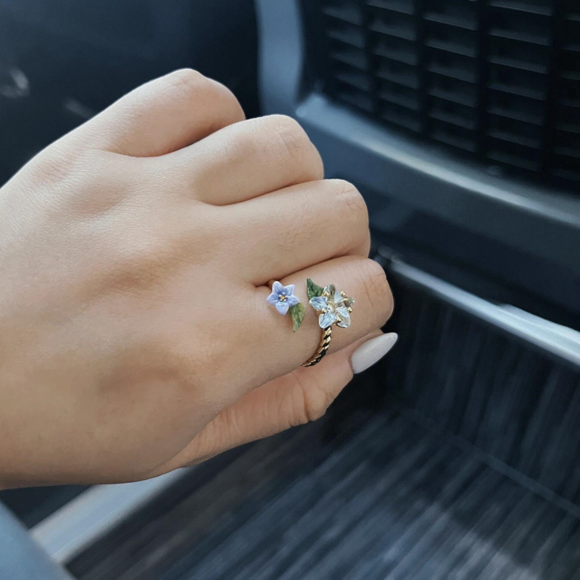 New Ethnic Style Blue Jasmine Enamel Opening Ring Star Design Sense Fashion All-match Ring Light Luxury Women