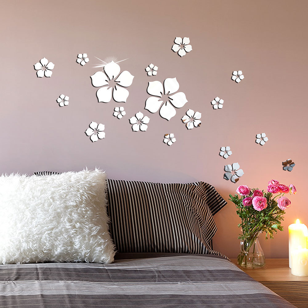 Picture of 3D Acrylic Mirror Flowers 18 Petals Crystal Mirror Wall Stickers Stereo Stickers Bedroom Living Room Decorative Wall Decorations