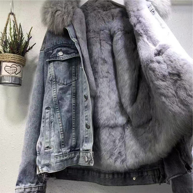 Picture of Large Fur Collar Denim Jacket Women's Cotton Outwear 2025 Autumn and Winter New Korean Style Loose Velvet Thickeneded Cotton Outwear for Women