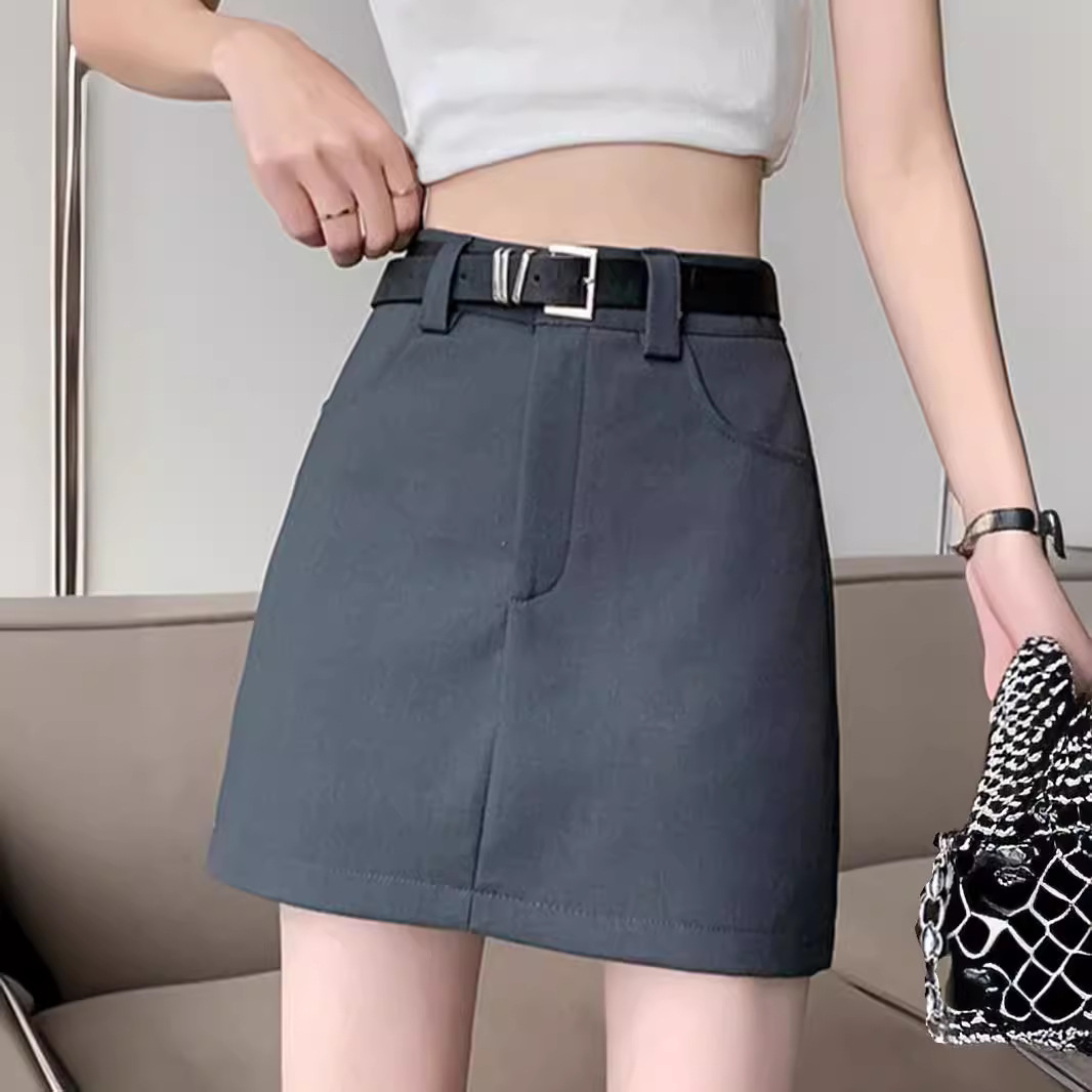 Suit Short Skirt Women 2025 New Summer Hot Girl Hip Gray Small High Waist Casual A- line Skirt