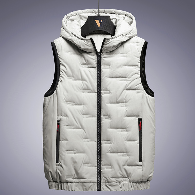 Down cotton vest men's autumn and winter hooded vest loose plus size plus size warm waistcoat sleeveless jacket