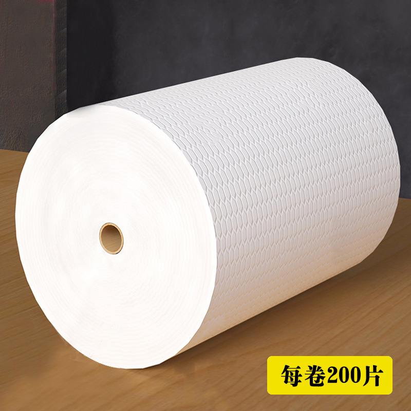 Lazy Rag Thickened Disposable Dishwashing Cloth Non-Stick Oil Dry and Wet Dual-Use Household Kitchen Pure White Large Roll Wholesale
