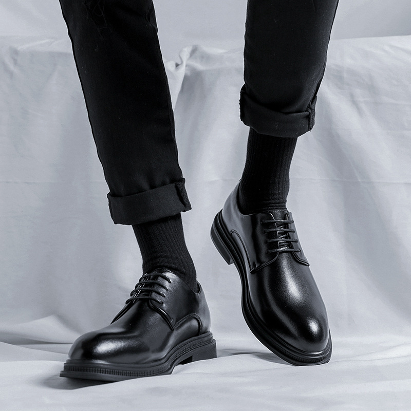 Picture of Niche Soft Leather Casual Shoes, Spring Business Formal Leather Shoes, Inner Heightening Suit, High-End Wedding Groom's Shoes, Lace-Up