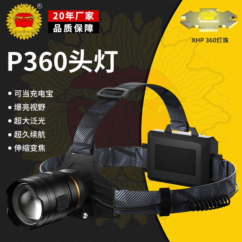 Cross-border new strong light long-range headlight zoom outdoor charging head-mounted fishing led super bright aluminum alloy miner's lamp