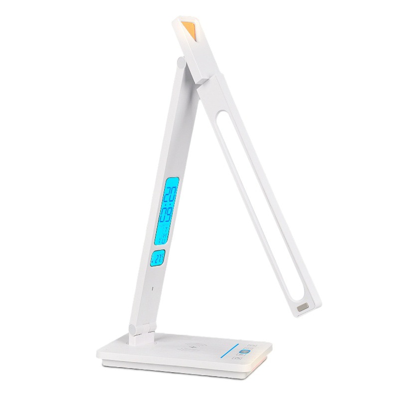 Cross-border new desk lamp calendar alarm clock wireless fast charging angle rotating folding touch color temperature led eye protection lamp