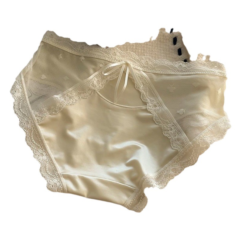French Style Sexy Hollow-out Semi-transparent Lace Underwear Women's Soft Breathable Mid-waist Hip-lifting Cotton Crotch Women's Trip