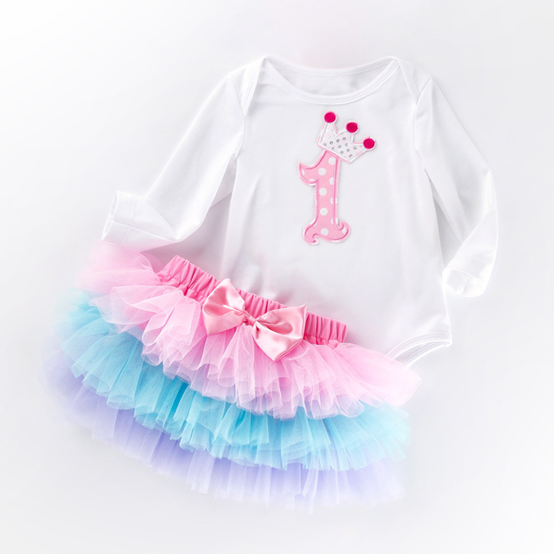 Picture of Cross-border Girls' Birthday Suit White Long-sleeved Cartoon One-year-old Hats Skirt Baby Top Princess Skirt