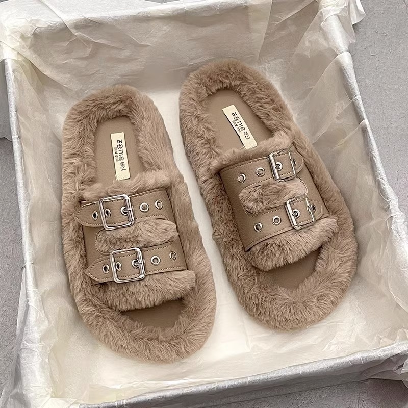 Picture of Thick-soled fluffy slippers for women's outdoor wear in autumn and winter Internet-famous popular household fluffy slippers versatile one-word cotton slippers