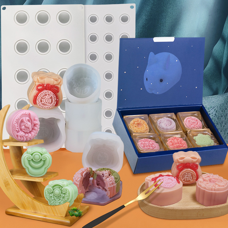 Picture of Sanxin Chinese Style Ice Skin Moon Cake Silicone Mold DIY Creative Mung Bean Cake Dim Sum Baking Mold Flow Heart Filling Mold