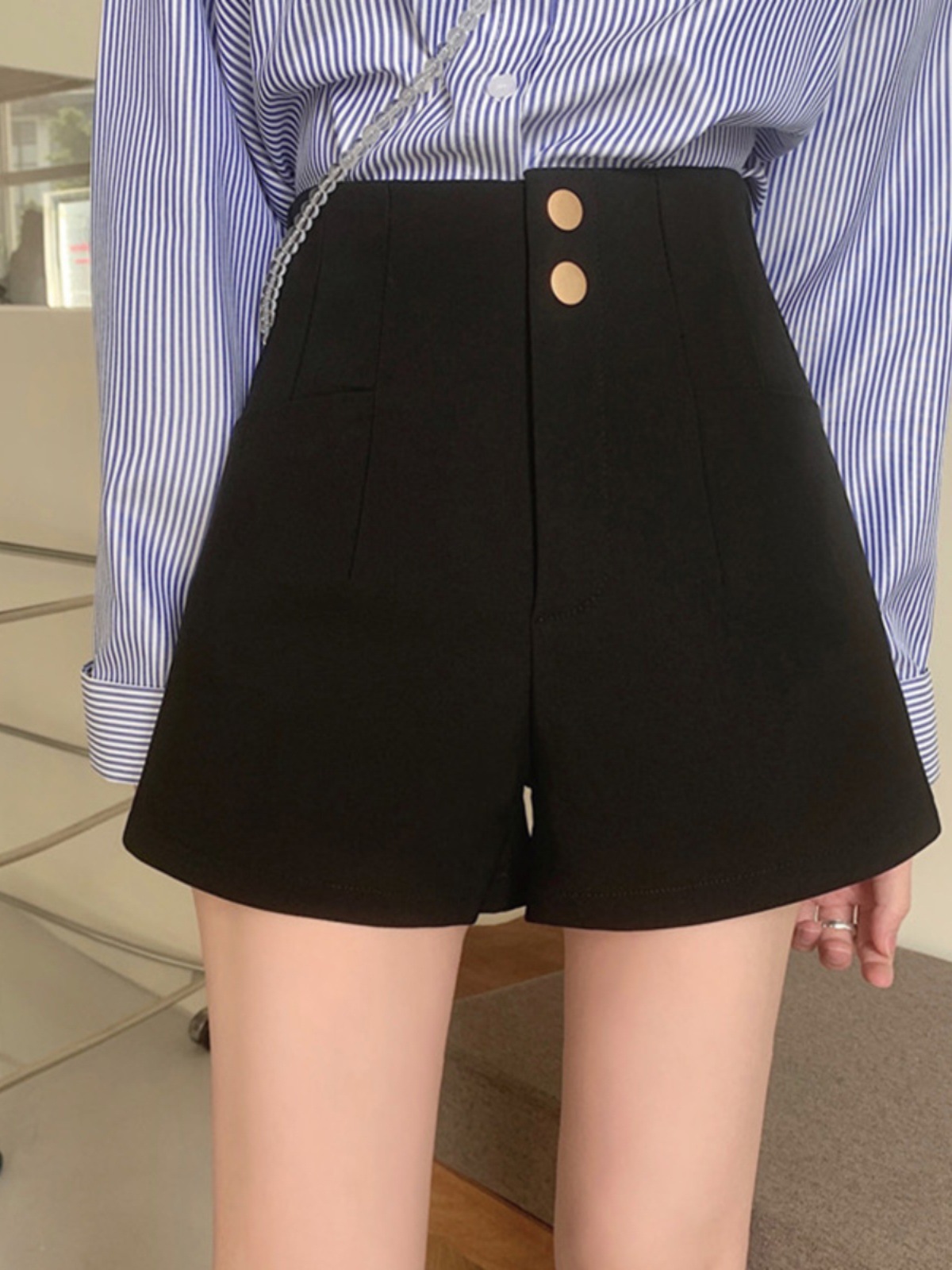 Shorts Women's Summer 2024 New Arrival Fashionable All-Match Black High-Waist Slim-Look Wide-Leg Pants Korean Casual Pants