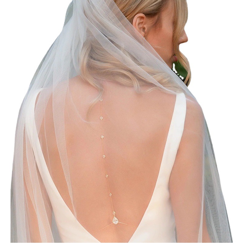 European and American Hot Style Elegant Bride back chain Body chain Jewelry Light Luxury Wedding Dress Zircon Necklace back chain