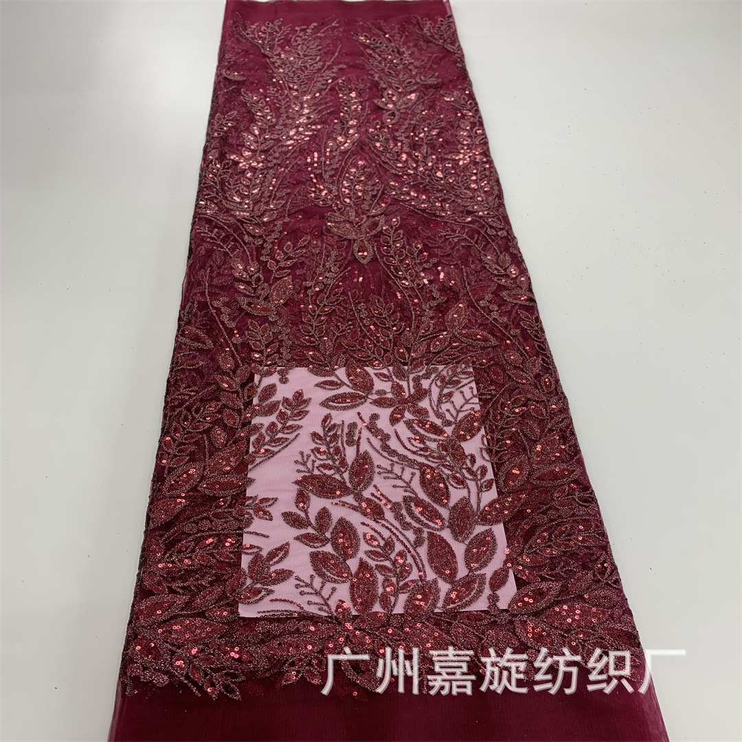 New heavy industry composite thread mesh embroidery sequin fabric plant embroidery Dai skirt cheongsam dress skirt fabric