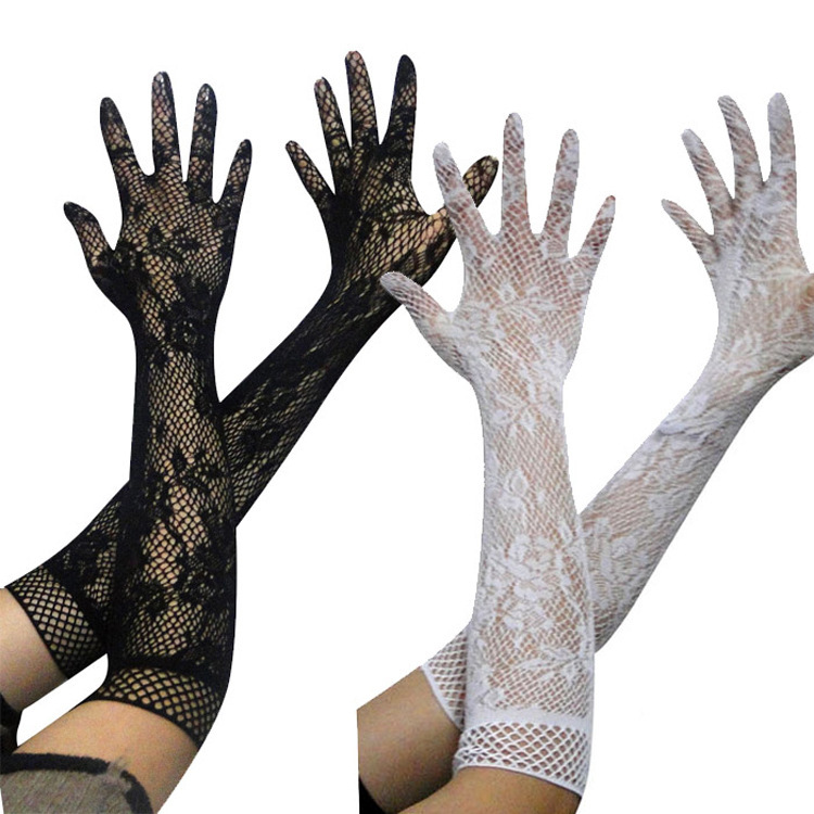 Picture of Sexy lingerie accessories transparent lace hollow high elastic gloves lace mesh gloves long generation hair 5045