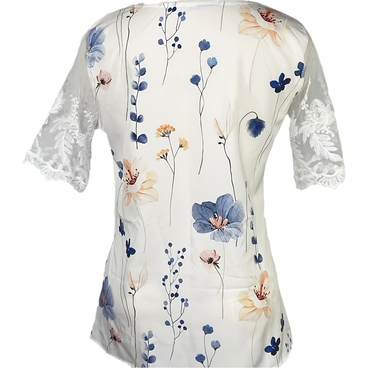 Manufacturer in stock European and American cross-border Amazon new women's shirt short sleeve printed fashionable lace shirt