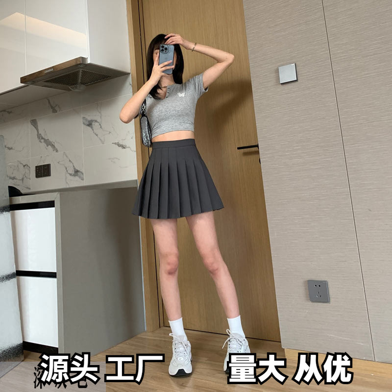 Black Pleated Skirt Women's Summer Skirt Spring and Autumn Gray High Waist A- Line 2022 New Slimming JK Skirt
