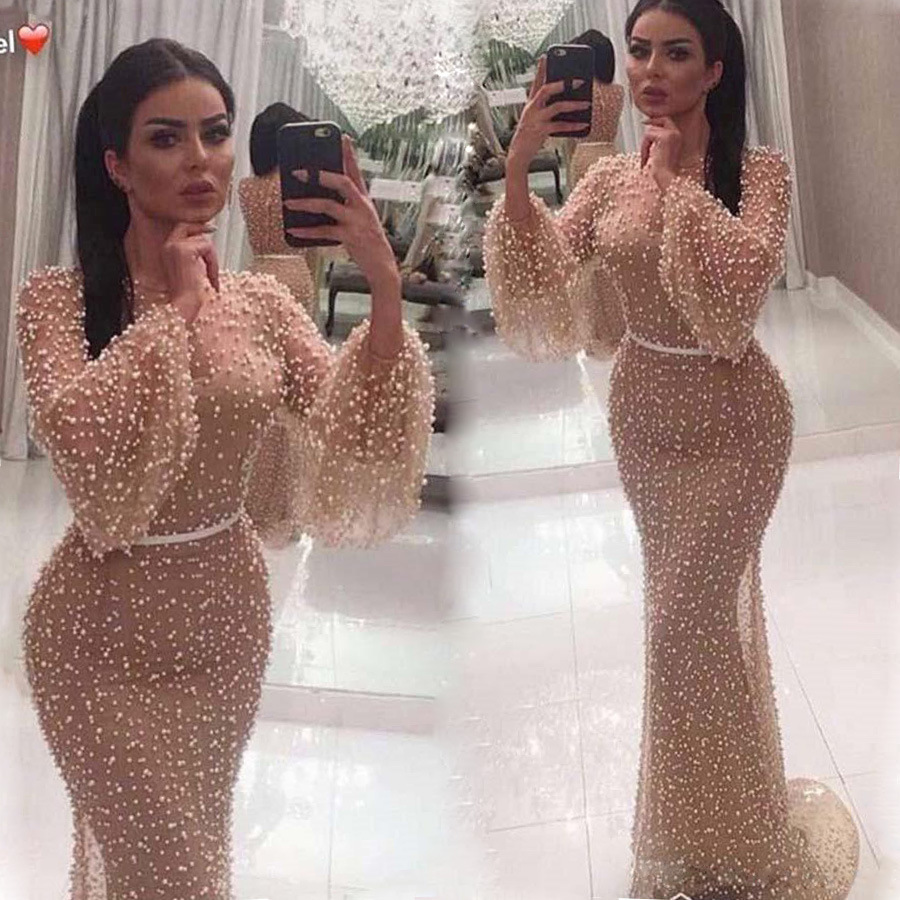 2019 autumn new Middle East foreign trade women's clothing wish sexy mesh round neck puff sleeve dress tight hip skirt