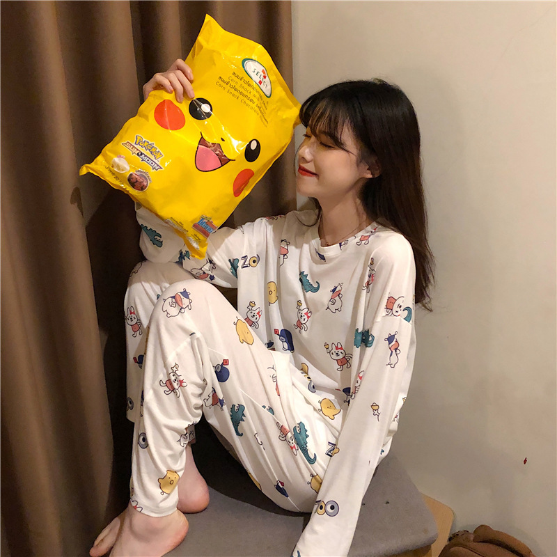 Picture of Wholesale spring and autumn winter pajamas women's thin long sleeve trousers cartoon cute wind small student home clothes suit