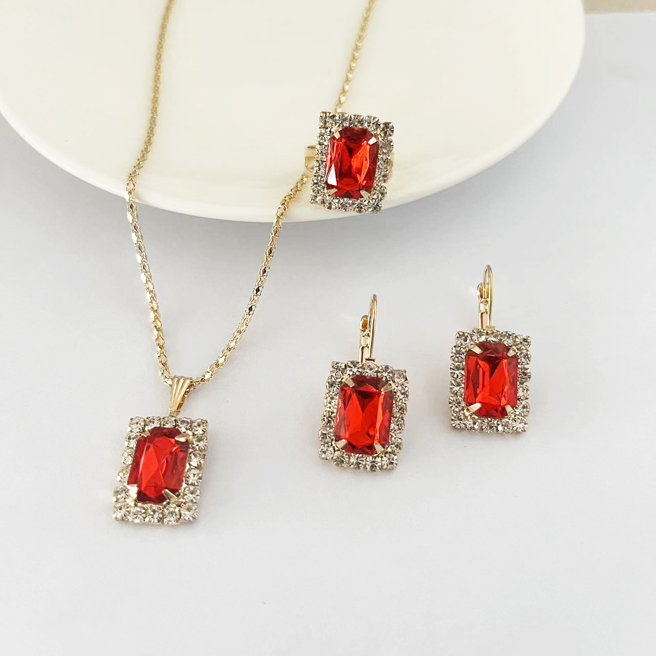 Picture of Cross-border New Jewelry suit Women's Fashion All-match Rhinestone Zircon Necklace Earrings Ring Watch Accessories