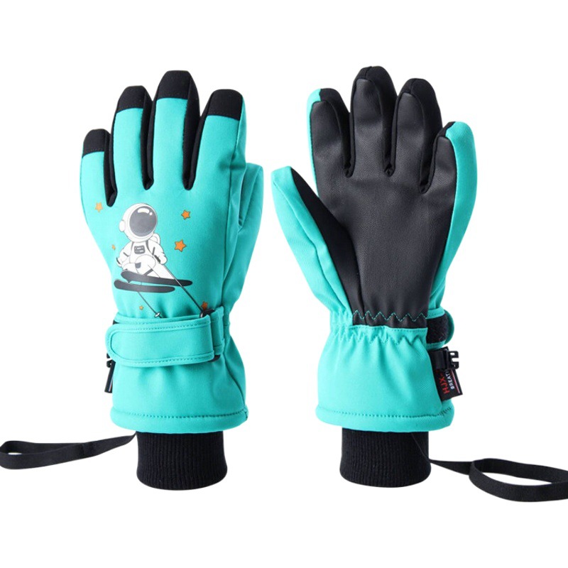 New Spot Five-Finger Children's Ski Gloves with Velvet and Thickeneding for Playing in the Snow, Waterproof and Warm Children's Ski Gloves