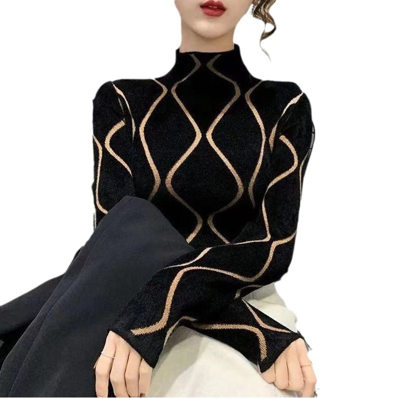 Picture of 2023 new Korean style autumn and winter thickened half turtleneck top Western style inner and outer wear fleece-lined bottoming shirt T-shirt for women