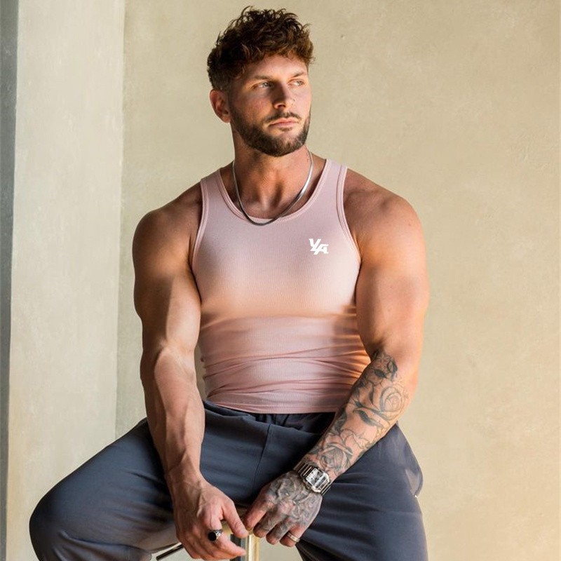Cross-border foreign trade European and American tide YOUNGLA knitted ice silk rib men's sports fitness vest running basketball top