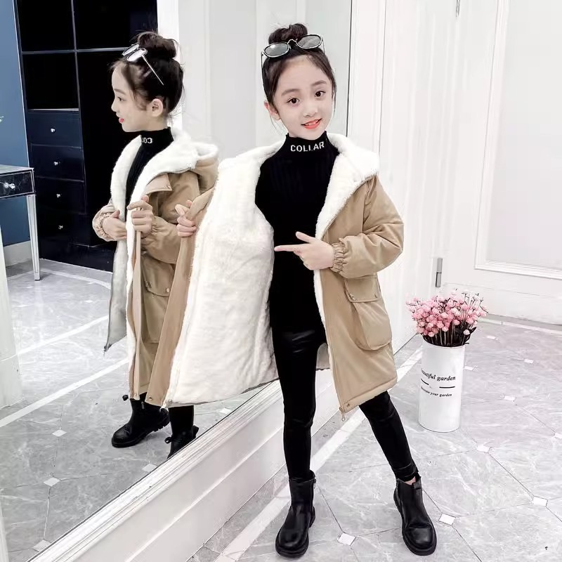 Picture of Girls' fleece-lined Thickened Pike Clothing 2024 Winter Clothing New Style Middle and Large Children's Western Style Cotton-padded Coat Girls' Mid-length Cotton-padded Coat Trendy