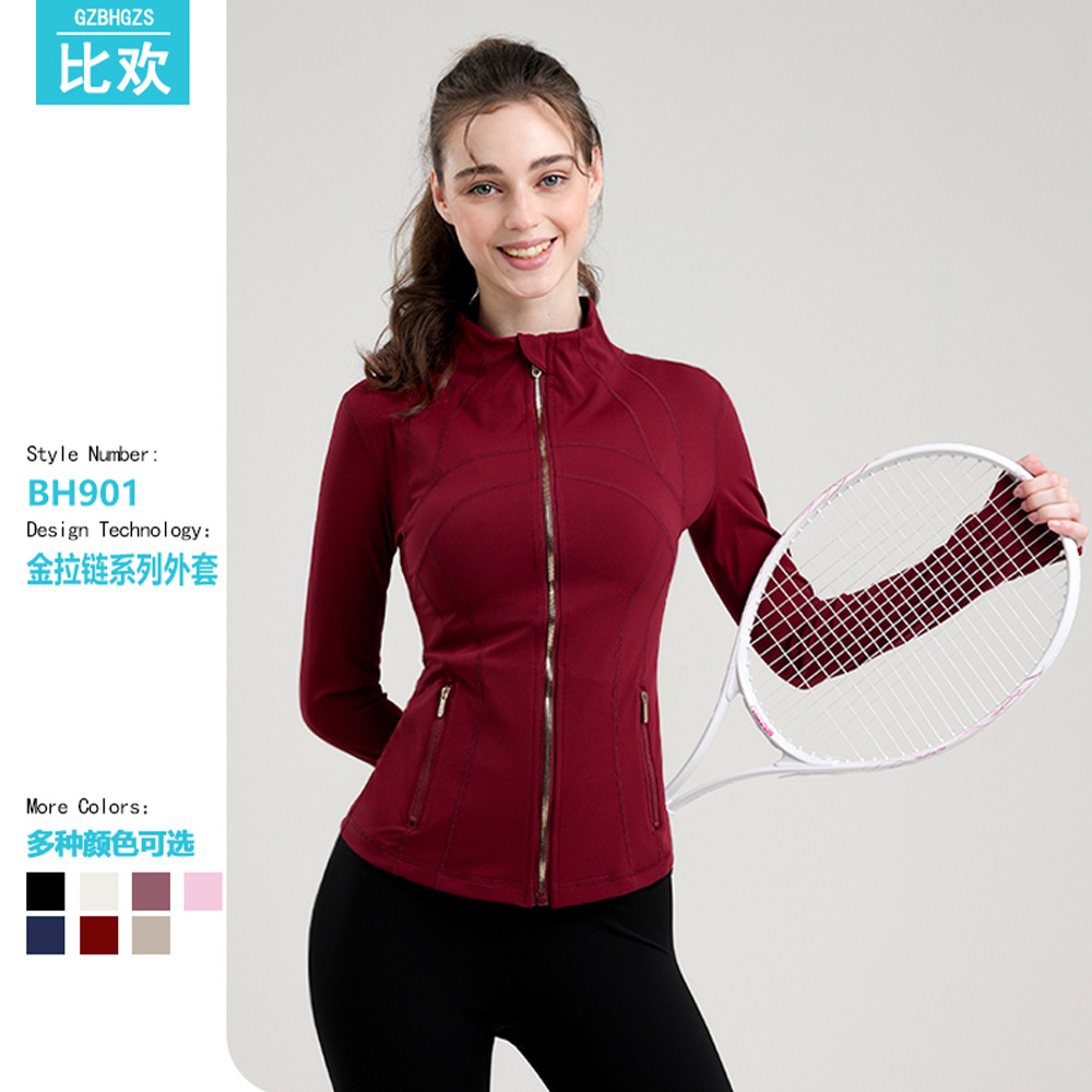 Tight-Fitting Mesh Gold Zipper Short Yoga Wear Women's Jacket Slim Sports Outdoor Fitness Wear Women's Yoga Top