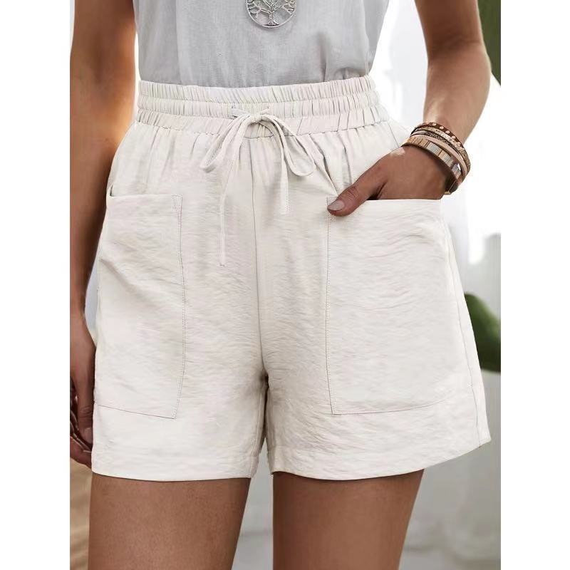 Picture of European and American Cross-Border Wish Summer Women's Popular Linen Texture Casual Shorts with Pockets, Solid Color, Plus Size, High-Waisted Wide-Leg Pants
