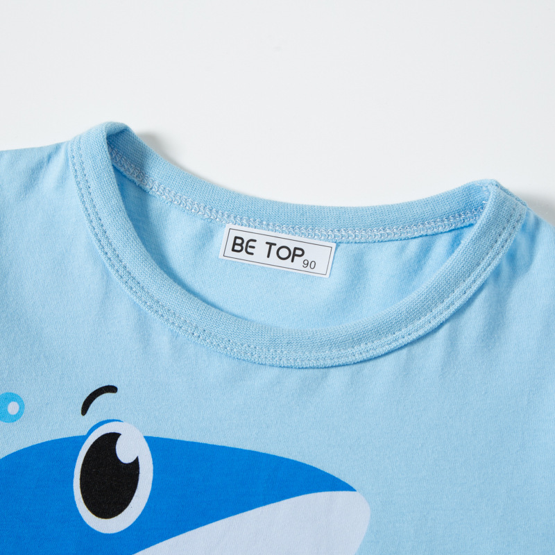 Picture of Customized New Children's Short-sleeved Cartoon Shark Top Boys' Pure Cotton T-shirt Summer Summer Dress One Piece Take Sample
