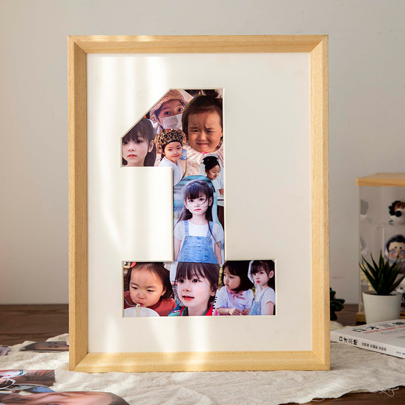 Picture of Baby growth memorial photo frame solid wood wall-mounted photo frame made of picture frame 1-year-old children's day gift table