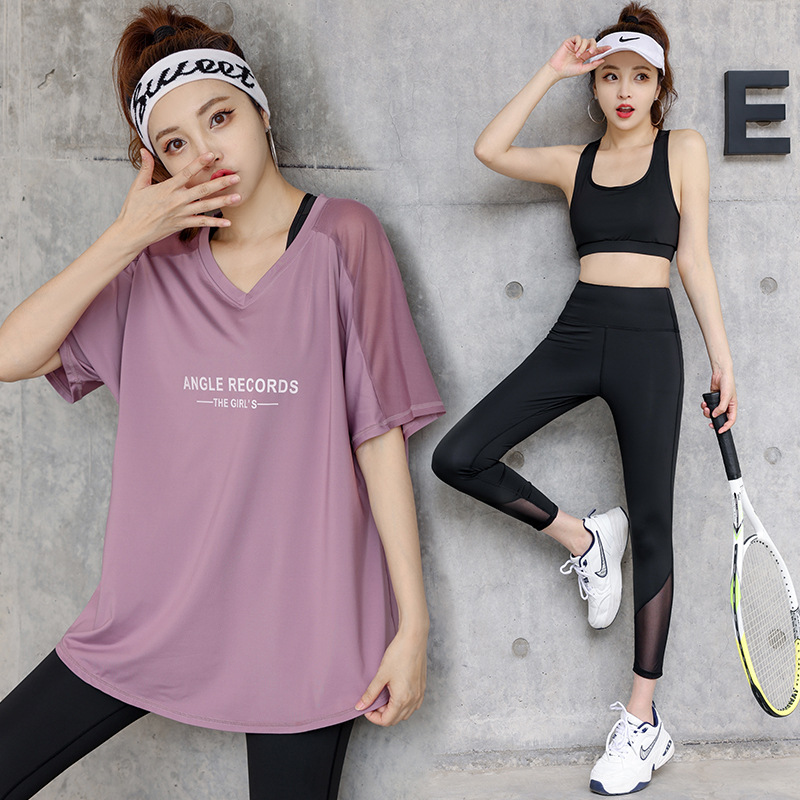 Yoga clothes suit women's 2022 summer New loose plus size short sleeve quick-drying slimming workout clothes running sportswear