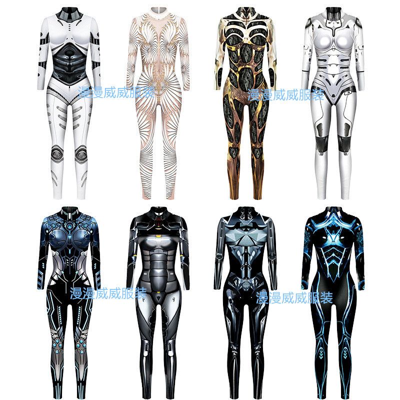 20.22 million Holy Festival New Hot 3D Armor Printing Slim Fit Adult Children Slim Long Sleeve cos Jumpsuit
