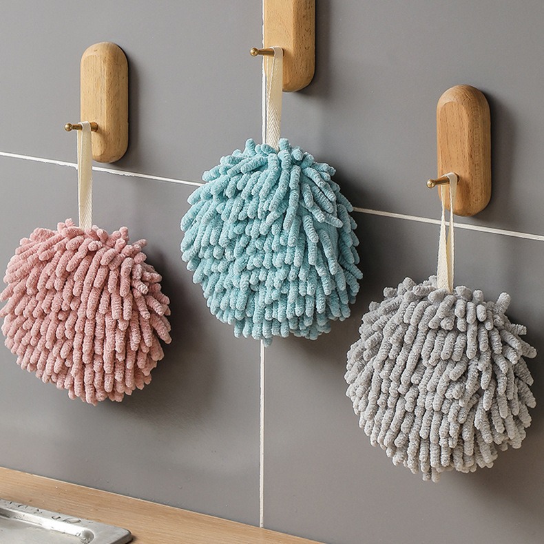 Household Cleaning Chenille Hand Towel Ball, Creative Kitchen Supplies, Hanging Multifunctional Hand Towel, Absorbent and Quick-Drying