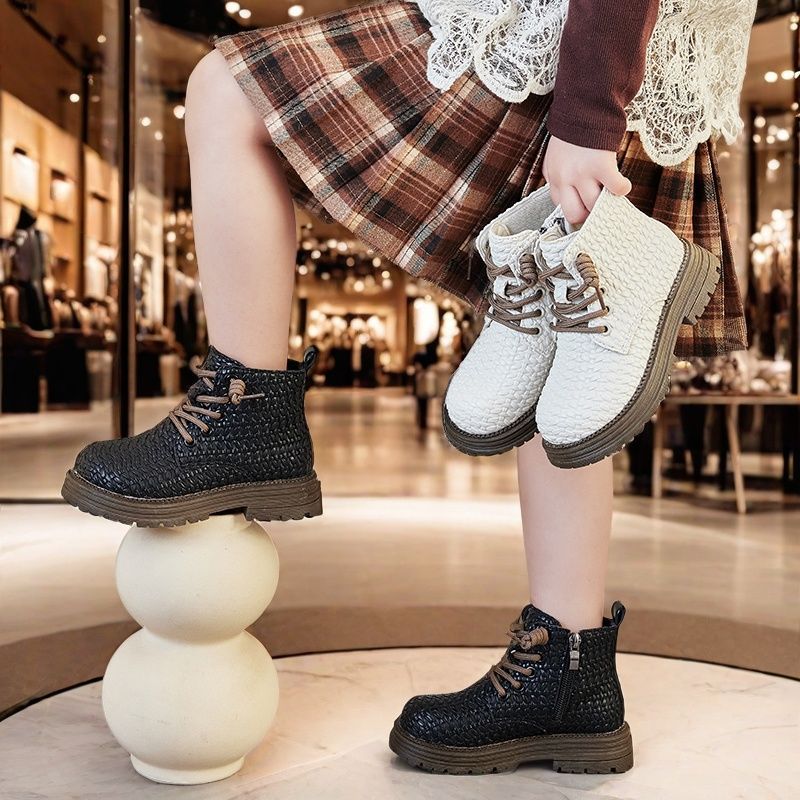 Girls' knit short boots princess shoes, 2025 children's autumn/winter exquisite performance comfortable, student fashion internet-famous single boots