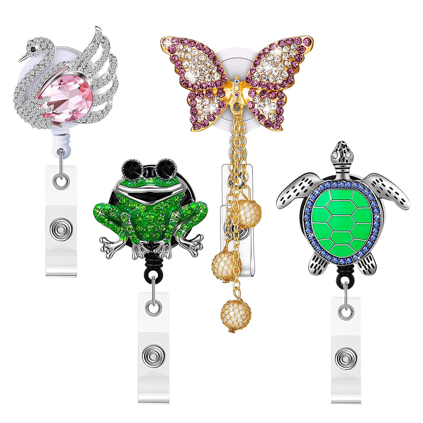 Animal Series Rhinestone Swan Butterfly Green Frog Turtle Retractable Rotatable Easy-to-pull ID Buckle Easy-to-pull Buckle