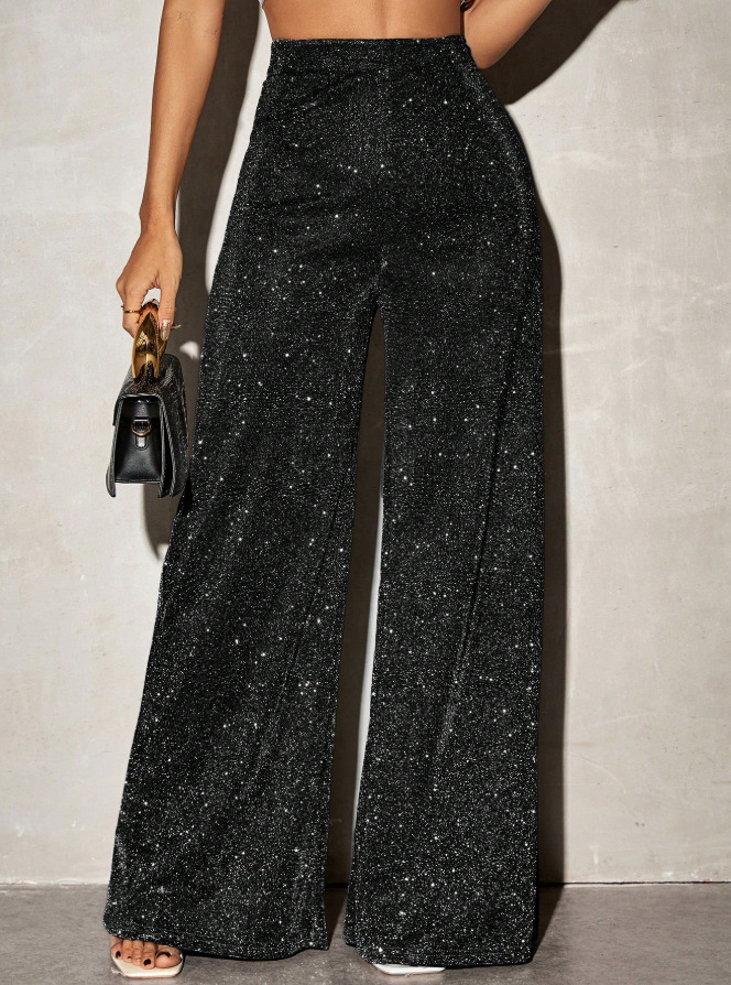 Amazon 2025 Cross-border European and American New Style Spice Girls Fashion Casual All-match Slim-fit Sequin High Waist Wide-leg Trousers for Women