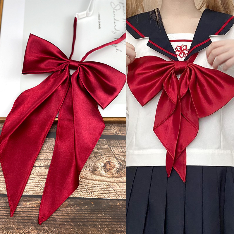 Homemade Hand-made Wine Red Non-beating Right Angle Towel Ryukyu JK Uniform with Bow on Saimen Suit