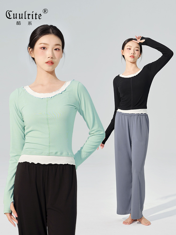 Picture of Modern Dance Top Women's Practice Clothes Color Matching Knitted Long Sleeve Chinese Dance Clothing Body Clothes Dance Clothes Dance Clothes