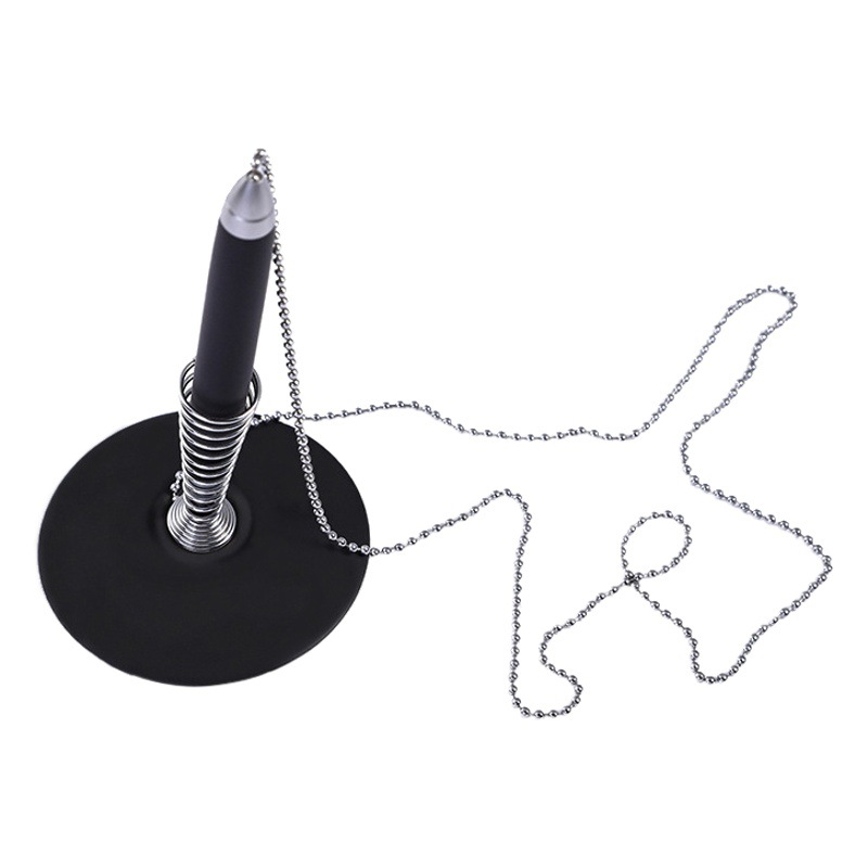 Spot spring metal desk pen printing logo hotel Bank desktop neutral pen with chain anti-lost ballpoint pen
