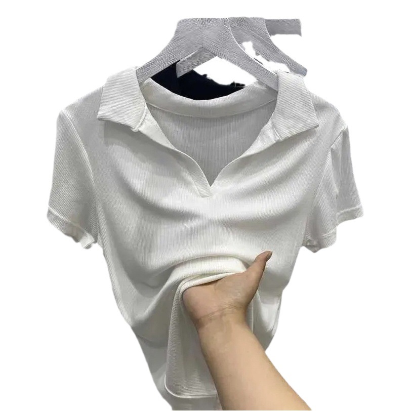 2024 Summer New Black and White Striped Short-sleeved T-shirt Women's Instagram Popular Internet Popular Design Niche V-neck Hot Girl Top