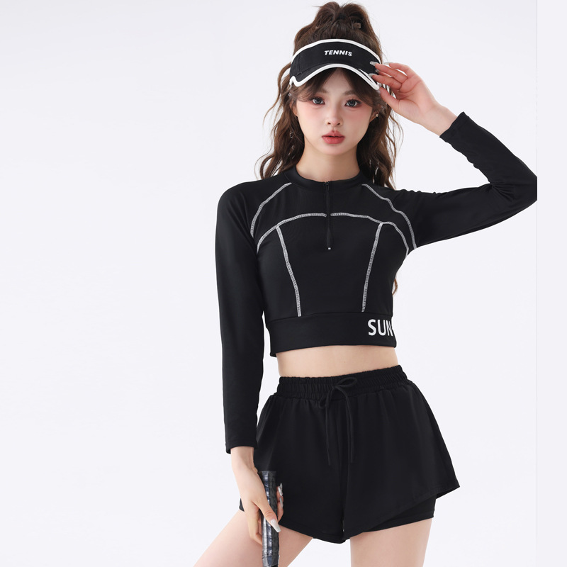 Swimwear Women's 2024 New Conservative Split Swimwear Women's Long Sleeve Flesh-Covering Slimming Professional Sports Swimwear