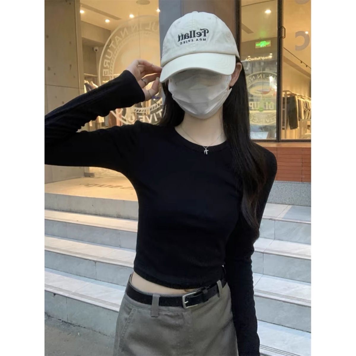 Basic crew neck slimming long-sleeve T-shirt for women, versatile autumn-winter Korean style hot girl outfit, base layer top, trendy for women