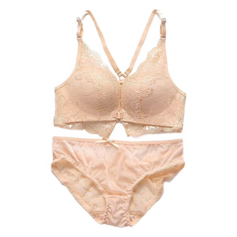 Front Buckle Underwear Women's Sexy Lace No Steel Ring Small Chest Push-up Women's Thin and Thick Adjustable Large Size Bra with Beautiful Back