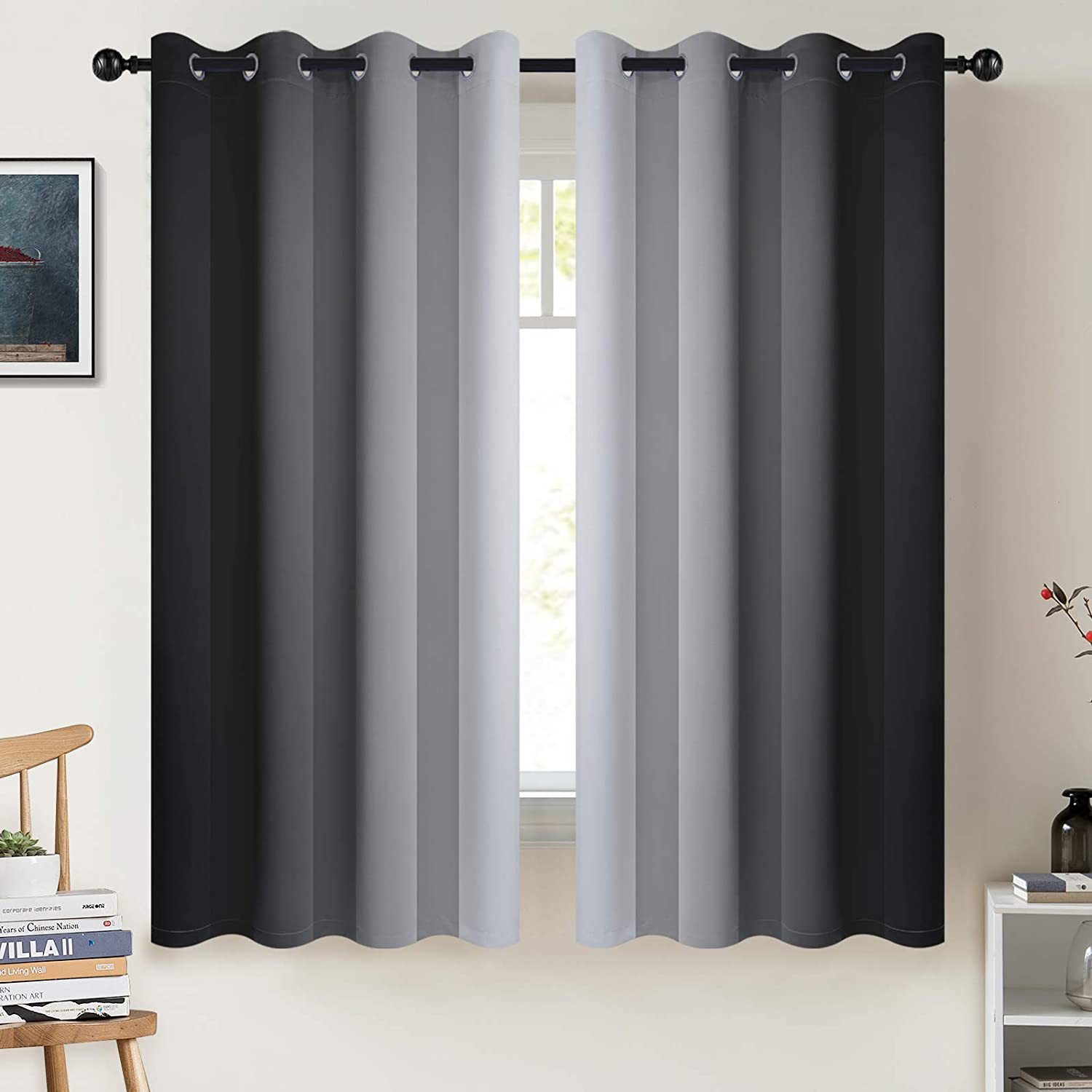 Factory Direct Supply Cross-border E-commerce Platform Explosions Boutique Gradient Color High Precision Room Living Room Black Silk Shading Curtain