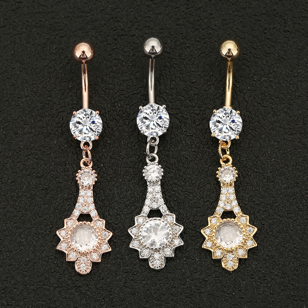 Cross-border new fashion wear belly button nail flower belly button ring puncture jewelry sunflower diamond personality belly button